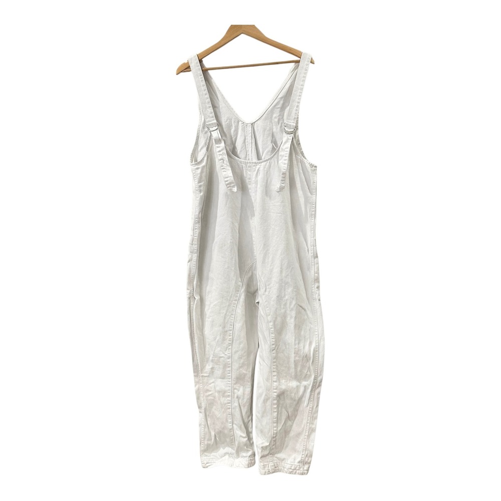 We The Free High Roller Railroad Jumpsuit M White Denim Overalls Barrel Leg